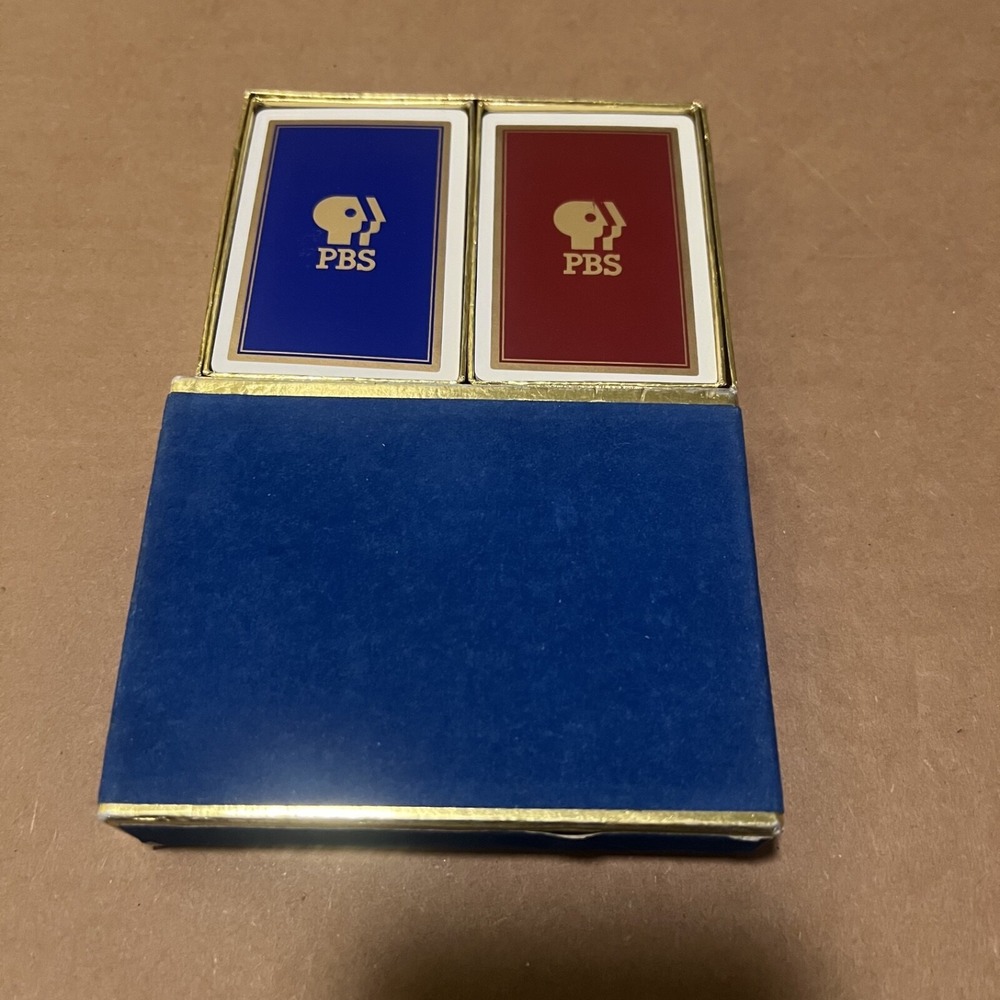 Vintage PBS Congress Playing Cards 2 Deck Set w/ Velvet Case Blue Red NOS Unused